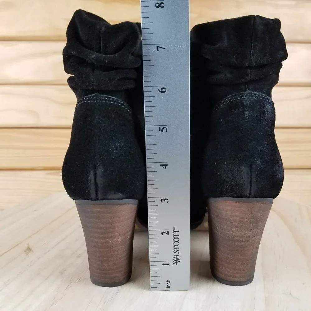 Biker Western Black Distressed Women's 6 M Suede/Leather Slouch Heeled Boots NEW